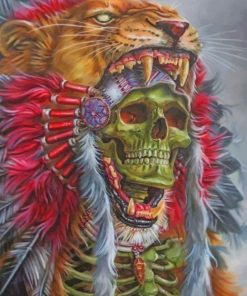 native american lion skull paint by numbers