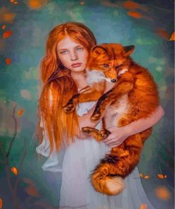 Girl And Red Fox Paint by numbers