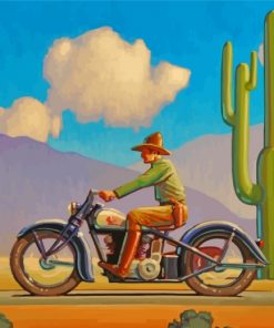 Western Man On Motorcycle Paint by numbers