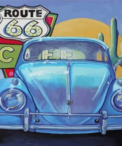 Blue Car On Route 66 Paint by numbers