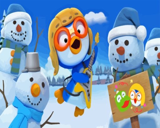 Pororo With Snowmen Paint By Numbers