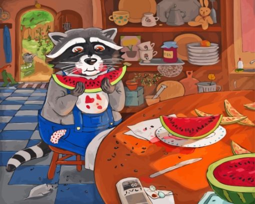 Raccoon Eating Paint By Numbers