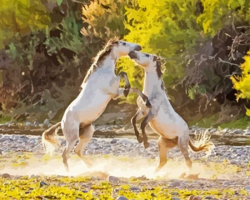 White Fighting Horse Paint By Numbers