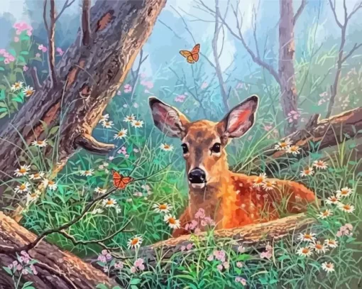 Deer With Butterfly Paint By Numbers