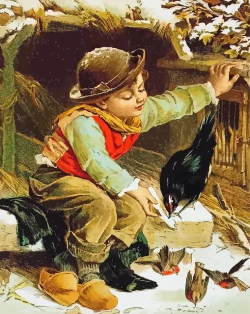 Boy And Bird Paint By Numbers