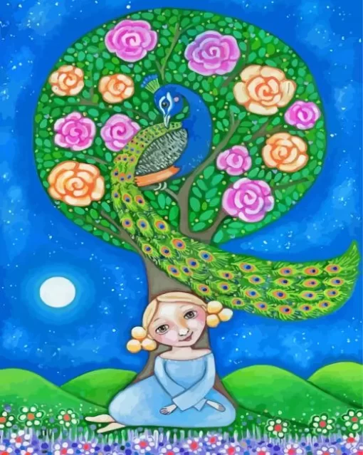 Girl And Peacock Paint By Numbers