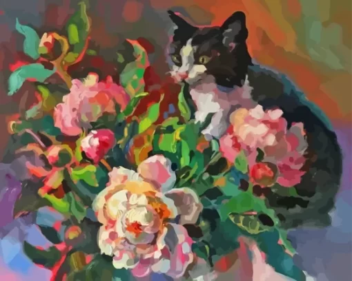 Cat And Flower Vase Paint By Numbers