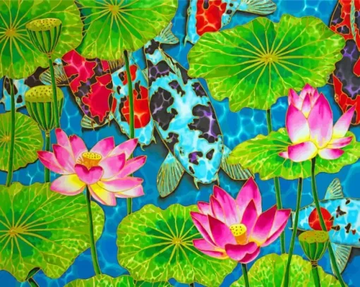 Lotus And Koi Fish Paint By Numbers