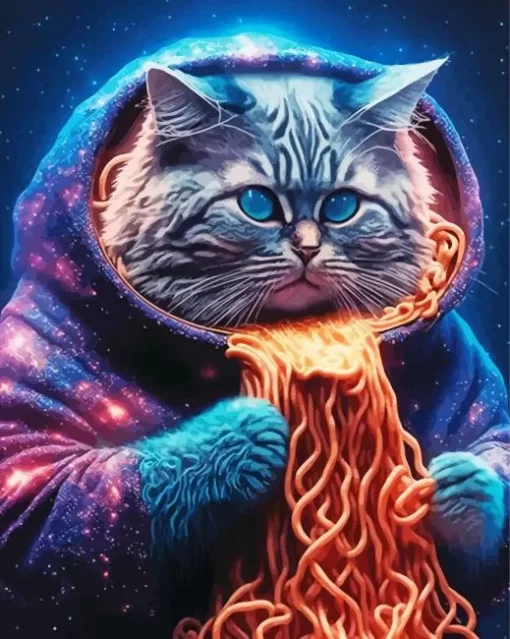 Cat Eating Spaghetti Paint By Numbers