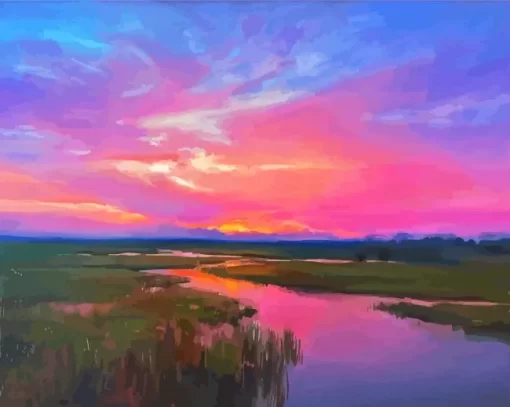 Sunset Over Marsh Paint By Numbers