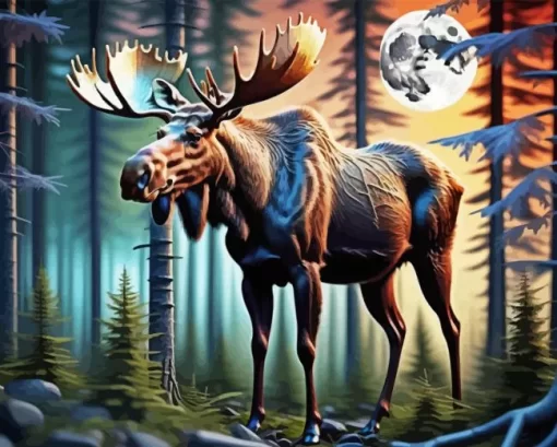 Moose And Moon Paint By Numbers