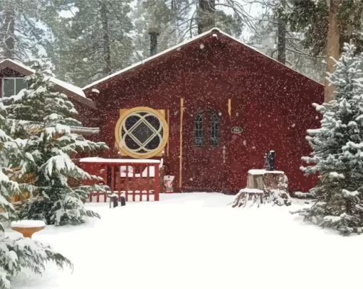 Snowfall Cabin Paint By Numbers