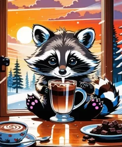 Raccoon With Coffee Paint By Numbers