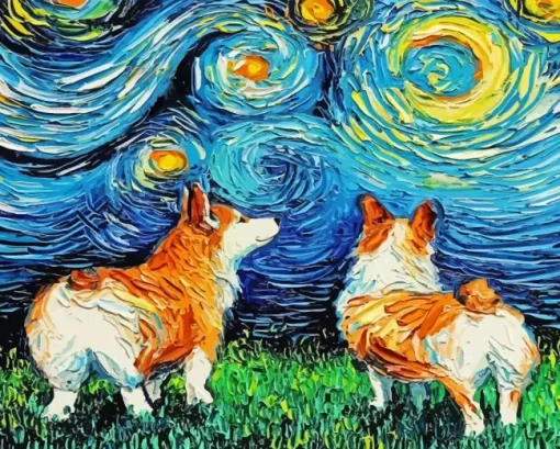 Starry Night Dogs Paint By Numbers