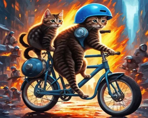 Cat On The Bike Paint By Numbers