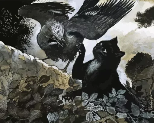 Cat And Crow Paint By Numbers