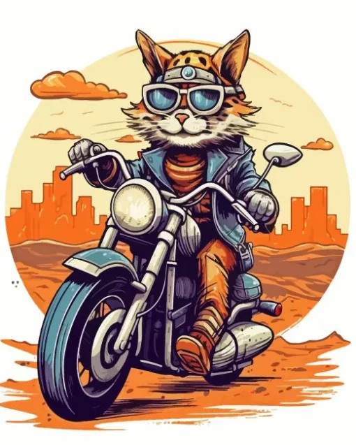 Cat On Motorcycle Paint By Numbers