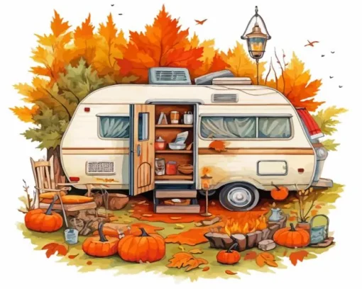 Fall Camper Van Paint By Numbers
