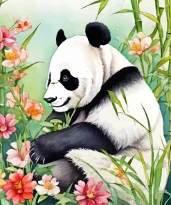 Panda With Flowers Paint By Numbers