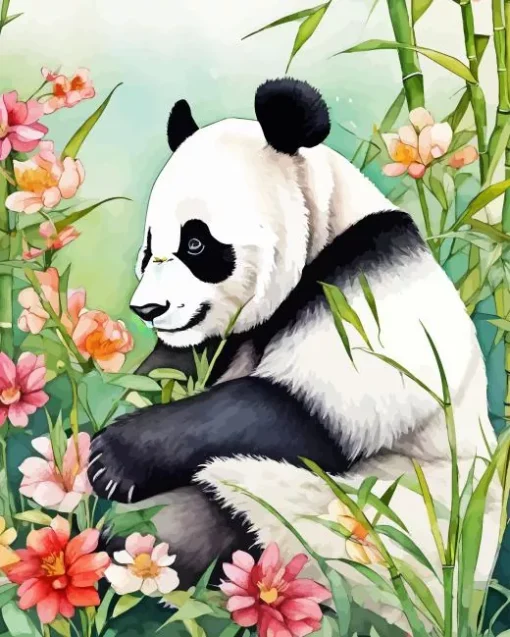 Panda With Flowers Paint By Numbers