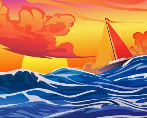 Illustration Stormy Sea Paint By Numbers