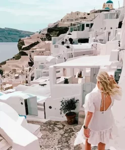 Blonde Girl In Santorini Paint By Numbers