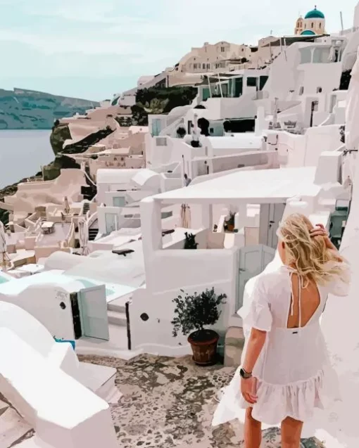 Blonde Girl In Santorini Paint By Numbers