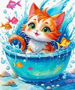 Anime Cat Bath Paint By Numbers