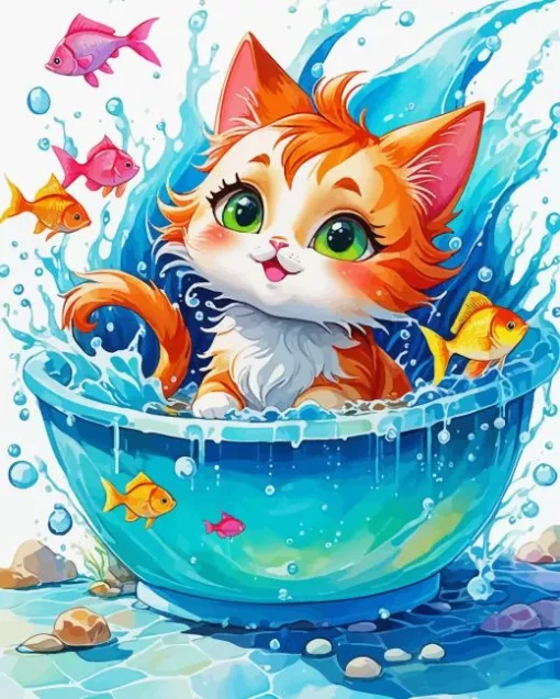 Anime Cat Bath Paint By Numbers