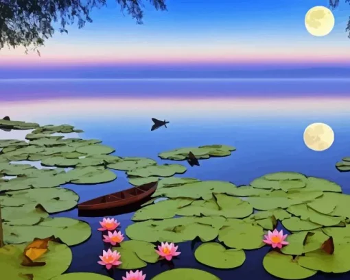 Boat And Lilies Paint By Numbers