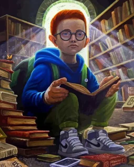 Boy Reading Book Paint By Numbers