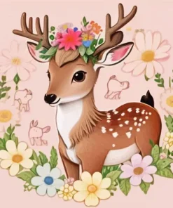 Floral Baby Deer Paint By Numbers