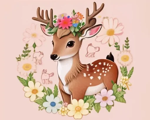 Floral Baby Deer Paint By Numbers