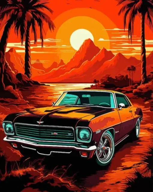 Orange Camaro Art Paint By Numbers