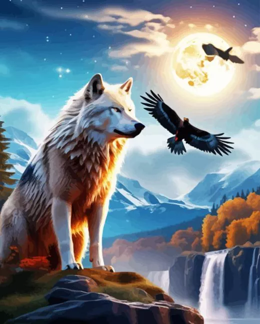 Wolf And Eagles Moonlight paint by number Wolf And Eagles Paint By Numbers