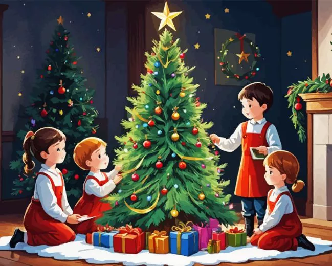 Cartoon Christmas children paint by number Cartoon Christmas Paint By Numbers
