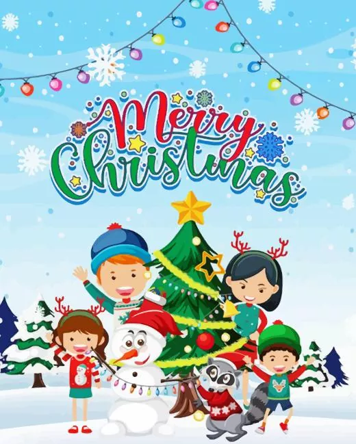 Merry Christmas Children Poster paint by numbers Merry Christmas Paint By Numbers