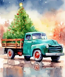 Christmas Farm Truck Paint By Numbers