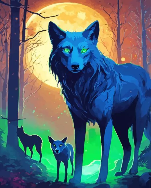 black wolves with green eyes paint by numbers Black Wolves Paint By Numbers