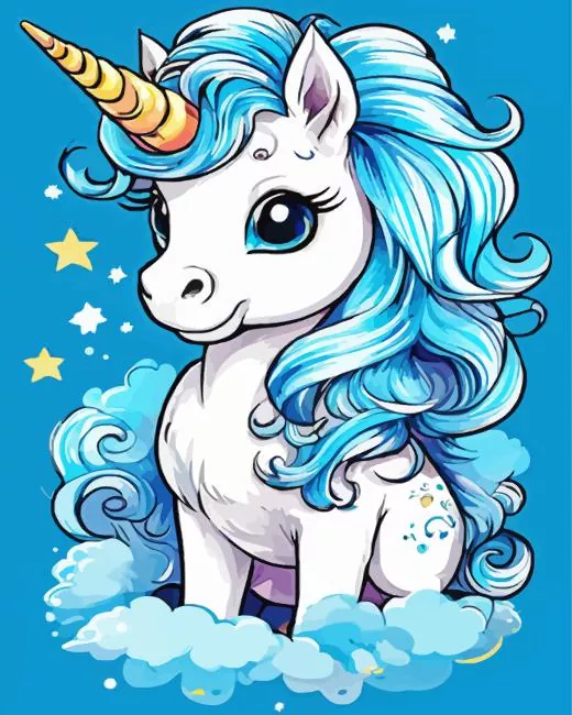 Baby blue and white unicorn paint by numbers White Unicorn Paint By Numbers