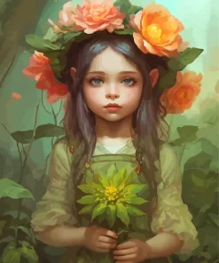 Adorable Girl Flowers Paint By Numbers