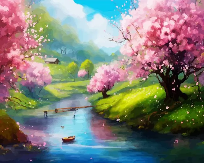 aesthetic fantasy cherry blossom art paint by numbers Fantasy Cherry Blossom Paint By Numbers