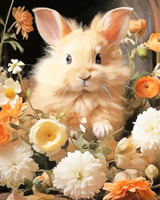 blonde bunny and flowers paint by numbers Bunny And Flower Paint By Numbers