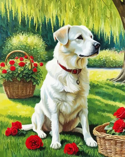 blonde labrador and roses paint by numbers Labrador With Roses Paint By Numbers
