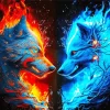 Blue And Red Fire Wolf Paint By Numbers
