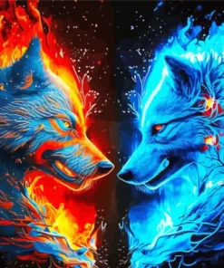 Blue And Red Fire Wolf Paint By Numbers