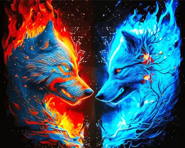 blue and red fire wolf paint by numbers Blue And Red Fire Wolf Paint By Numbers
