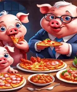 Pig Eating Pizza Paint By Numbers
