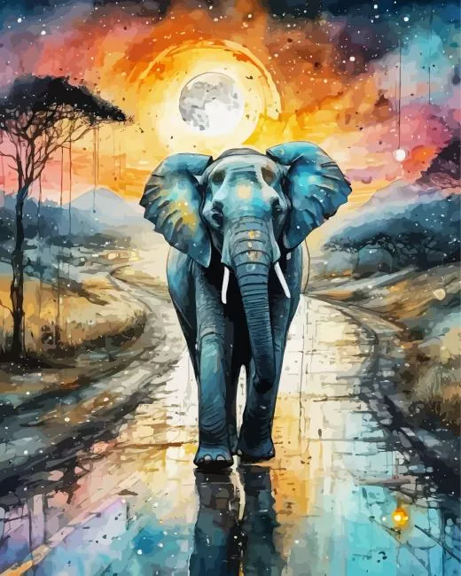 Abstract elephant moon art paint by number Abstract Elephant Moon Paint By Numbers