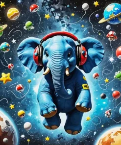 Elephant With Headphones Paint By Numbers